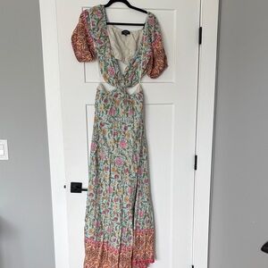 Vici Open Back Floral Maxi Dress with Puff Sleeves
